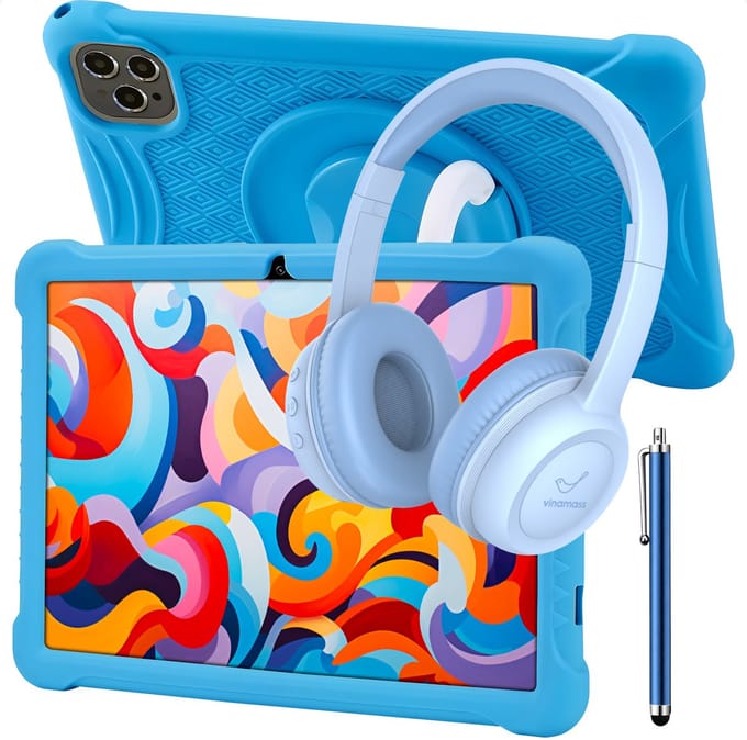 ATouch Combipakket - Kindertablet Tab 10 Plus + Kinderkoptelefoon - 64GB+64SD - Vanaf 3 jaar - Blauw