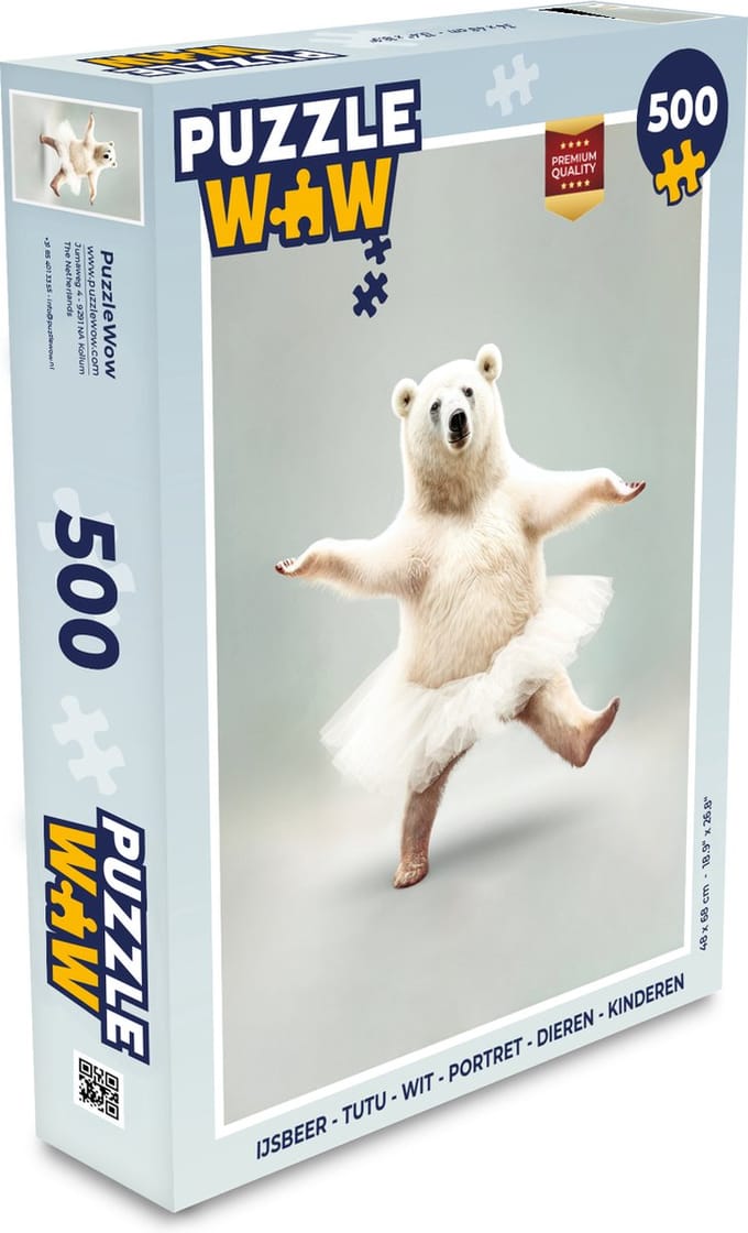 Puzzel IJsbeer - Tutu - Wit - Portret - Dieren - Kinderen - Legpuzzel - Puzzel 500 stukjes