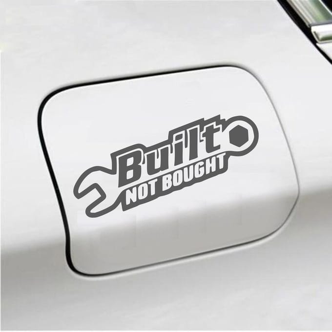 Bumpersticker - Built Not Bought - 8 X 20 - Antraciet