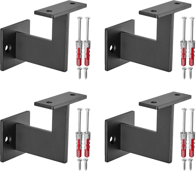 4 x leuningbevestiging, staal, zwart, plat, 90°, 63x81x78 mm