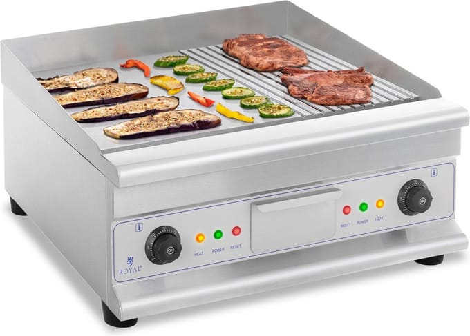 Royal Catering Elektrische grillplaat - dubbel - 60 cm - glad en geribbeld - 6.400 W 10011175