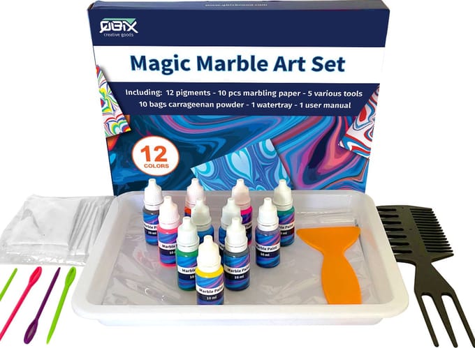 QBIX Complete Magic Marble Set - 12 kleuren - Magic Marble Effect - Incl gereedschap