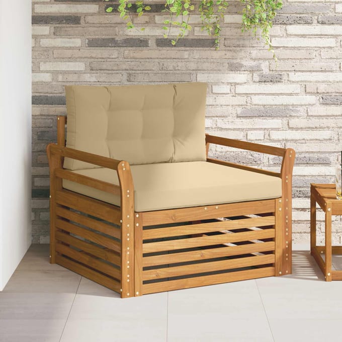 vidaXL - Buitensofa - Massief - Acacia - Hout - en - Polyester - Natuurlijk - en - Beige