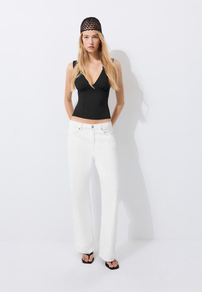 Stradivarius Getailleerde top met brede bandjes  Zwart XL