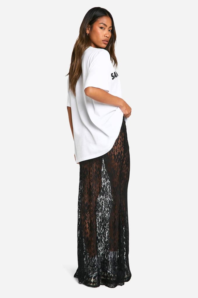 boohoo Dames Lace Maxi Kolomrok | Black | Maat: 6