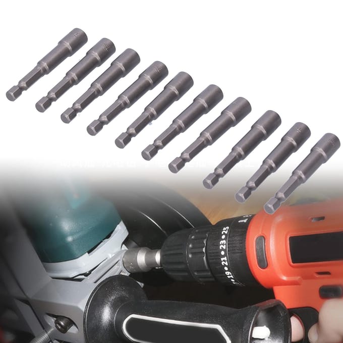 10 Stuks Zeskant Dop Set met Sterke Magnetische Elektrische Schroevendraaier Bit Accessoires 7mm