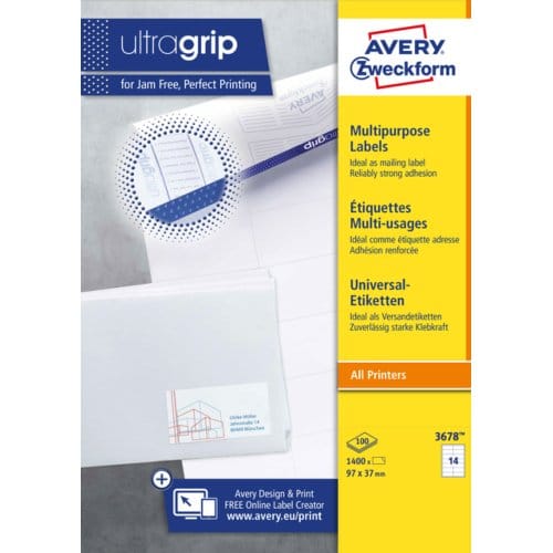 Etiket avery zweckform 3678 97x37mm wit 1400 Etiketten