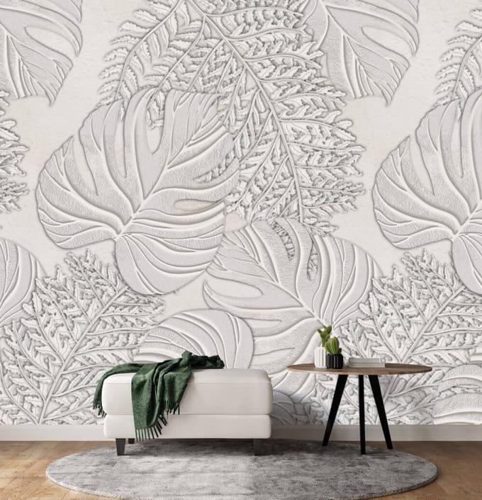 INGK - Sculpted Leaves Gray - Behang