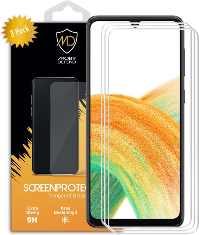 3-Pack MobyDefend Screenprotectors - Geschikt voor Samsung Galaxy A33 - Case-Friendly Screensavers - Gehard Glas