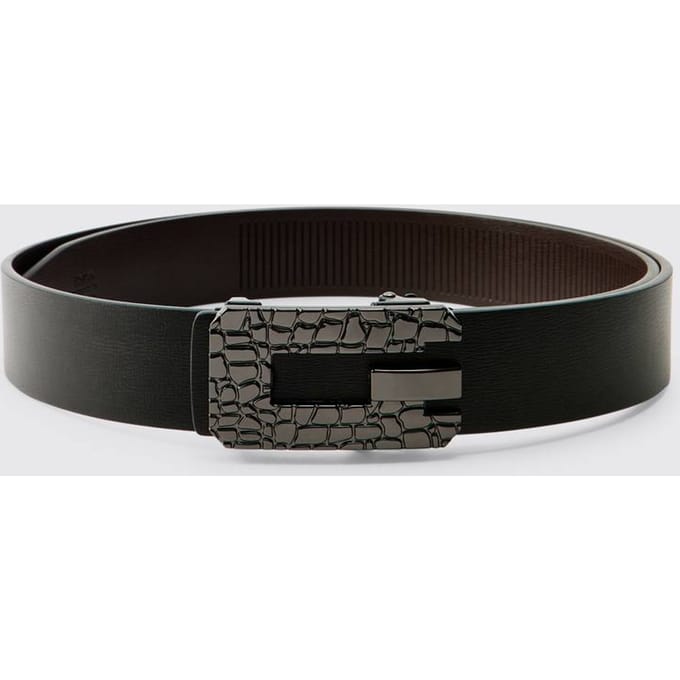PU Belt with Textured Buckle | Black | Size Medium/Large