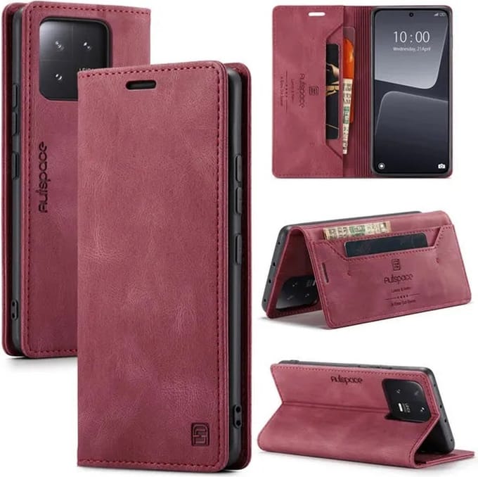 Luxe Flip Case met RFID Bescherming Kaarthouder en Magneetsluiting voor Xiaomi 13 _ Rood