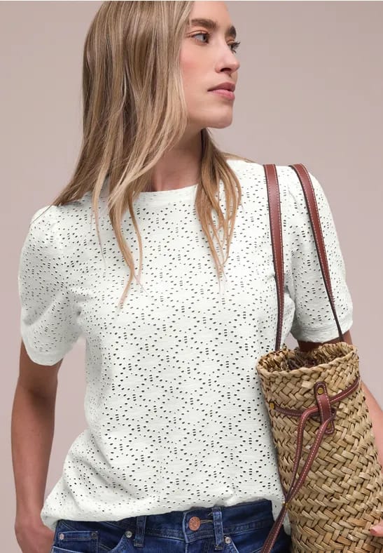 Shirt met korte mouwen en ronde hals in kant