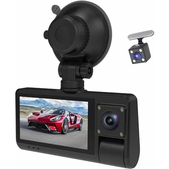 3 Camera's Dashcam Touchscreen Heldere Achteruitkijkspiegel Auto Video Opname Camcorder Breed zwart