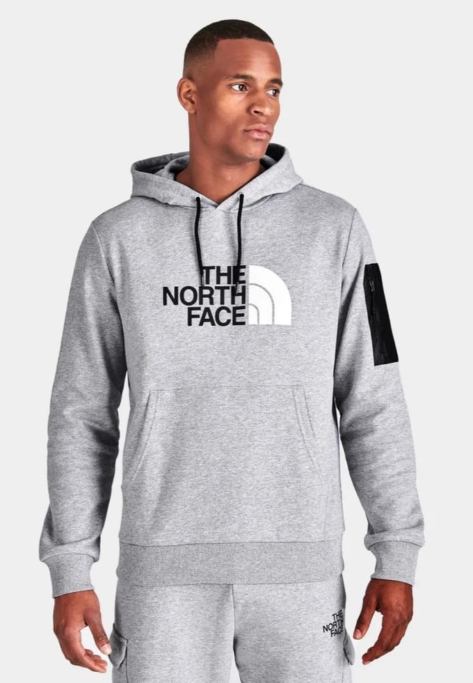 The North Face Logo Woven Pocket Hoodie in Lichtgrijs