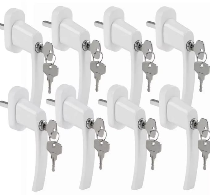 Inline Raamgreep - 8-stuks - Universele Espag Sleutel met Vergrendeling voor Afsluitbare Dubbele Beglazing - Vervangende Aluminium Raamgrepen - Wit