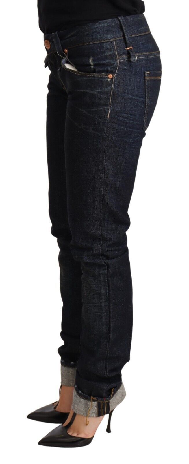 Acht Donkerblauwe Katoenen Slim Fit Jeans