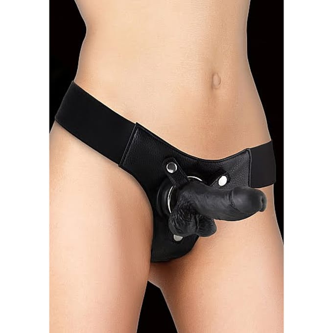 Ouch! Realistische Strap On Voorbinddildo met Harnas - 15 cm - Zwart