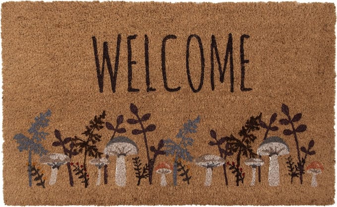 Clayre & Eef Deurmat Overig 75x45 cm Bruin Kokosvezel Paddenstoelen Herfst decoratie