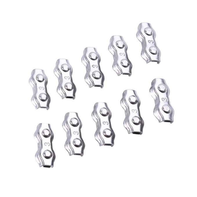 Lot de 10 pinces duplex M3 en acier inoxydable pour câbles et câbles blanc