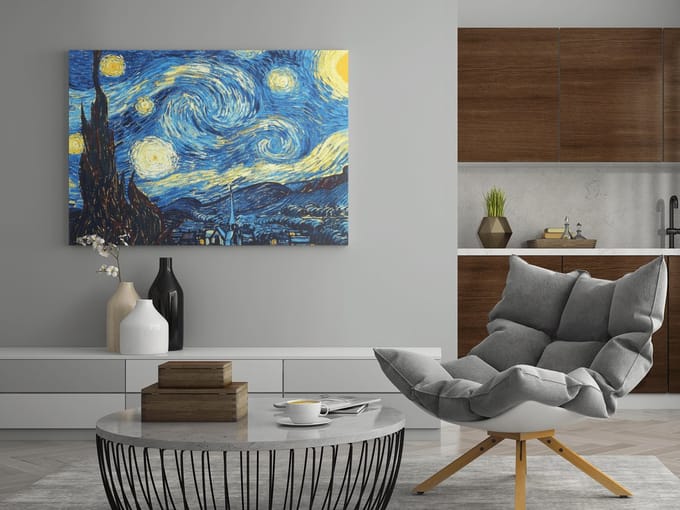 Canvas Schilderij - Van Gogh Starry Night - Kunst - Grote Schilderij - 150x100x2 cm