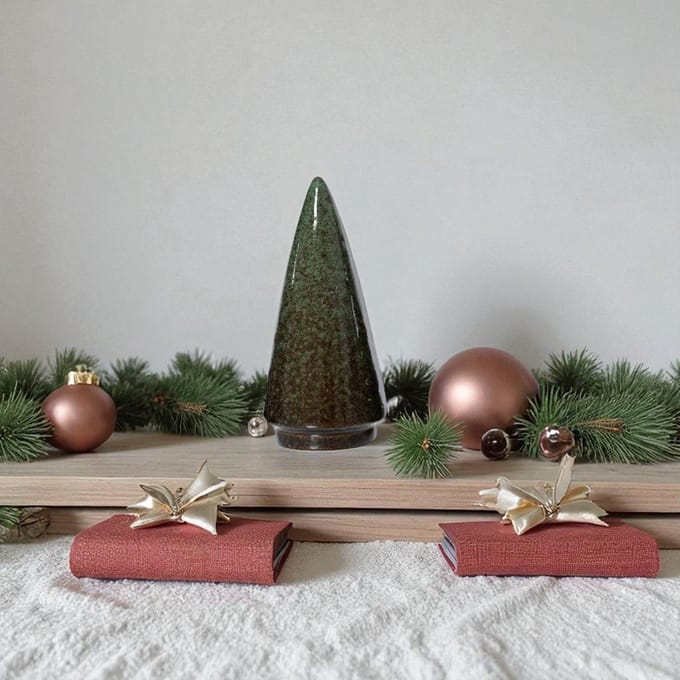 Gestileerde Porseleinen Kerstboom Bruin - 10 cm hoog