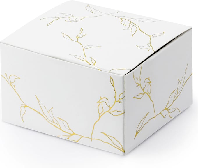 PartyDeco cadeaudoosje Nature - Bruiloft bedankje - 10x - wit/goud - papier - 6 x 4 cm