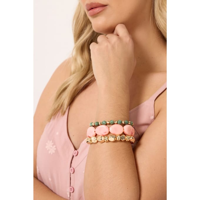 Yours 3Pack Gouden Elastische Kralenarmbandensize One Size