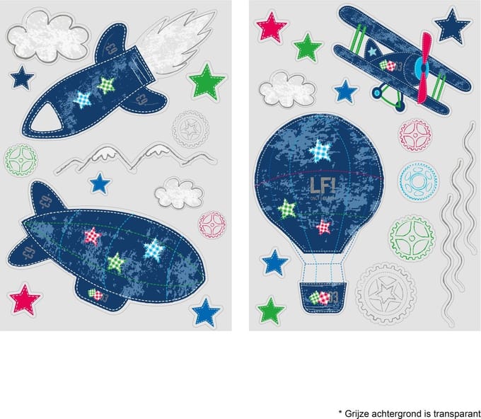 Lief! - Raamstickers - Vliegtuig - Blauw - 2 sheets van 17,5 x 25cm