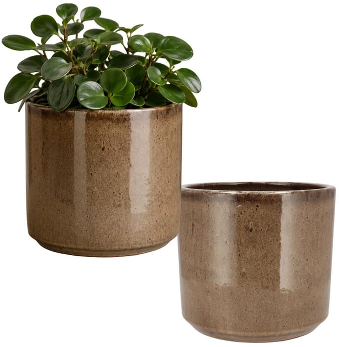 DK Design Bloempot model Brown Glaze - 2x - taupe - D21 x H24 cm - glanzend