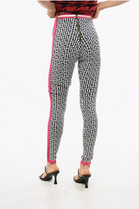 Gebreide legging met monogrampatroon in zwart en wit