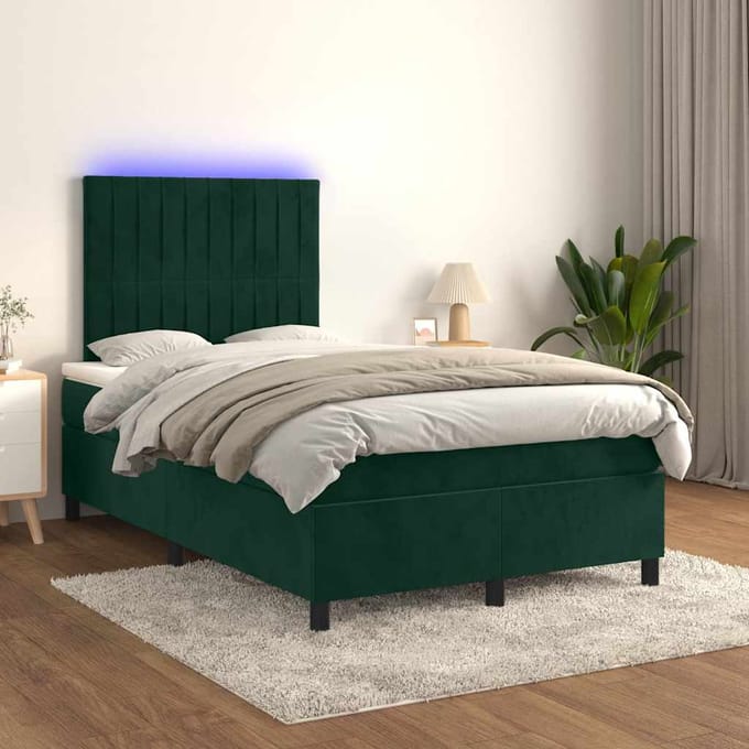 vidaXL - Boxspring - met - matras - en - LED - fluweel - donkergroen - 120x200 - cm
