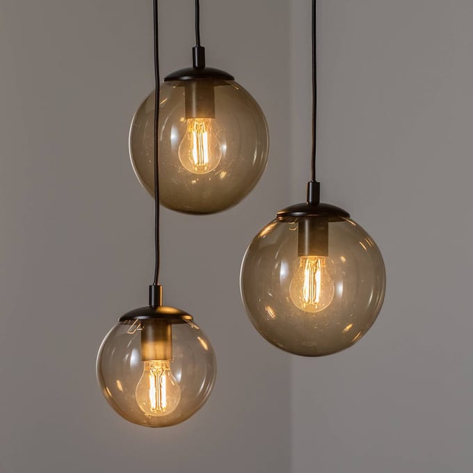 Argon Hanglamp Smoky, grijs glas, 36 cm, 3-lamps