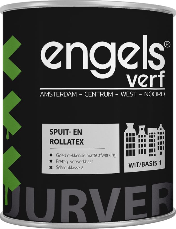 Engels Verf - Muurverf Latex Mat - Waterbasis - Dekkend Wit - Spuit en rollatex - 1 Liter