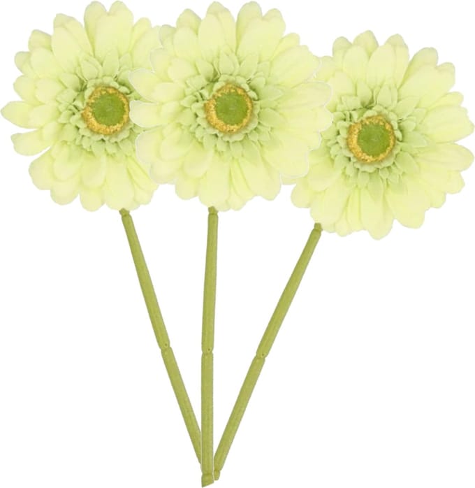 DK Design Kunstbloem Gerbera - 3x - 72cm - lichtgroen - Real Touch - kunst zijdebloemen