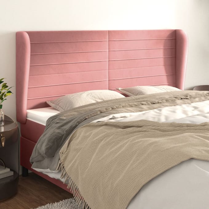 vidaXL - Hoofdbord - met - randen - 183x23x118/128 - cm - fluweel - roze