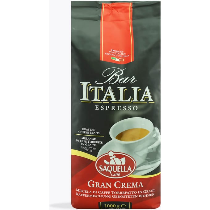 Saquella Bar Italia Espresso Gran Crema 1 kg | Hele bonen | 65% Arabica, 35% Robusta | Sterke aromatische melange met chocoladetoets voor volautomaat