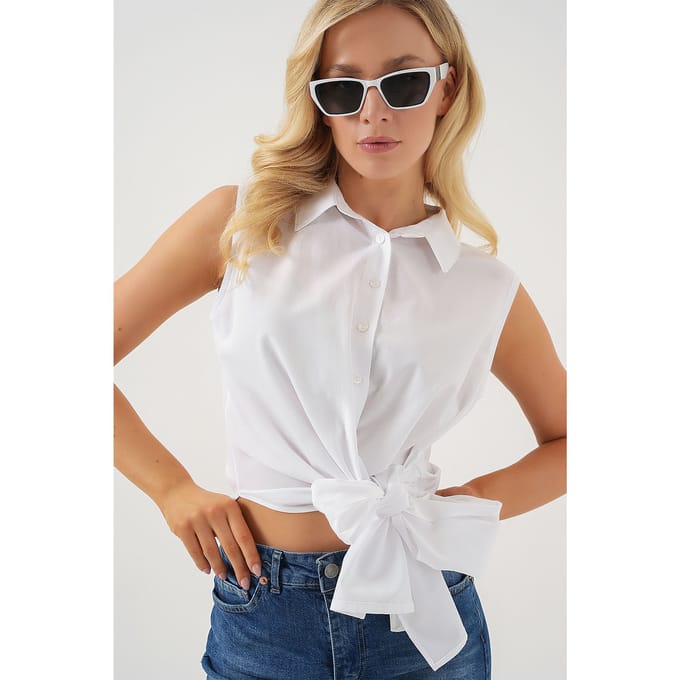 Crop Shirt met Strikdetail