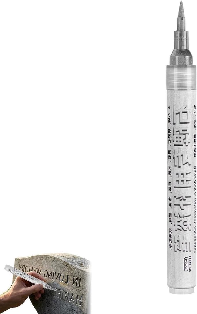Steen Letterpen - Restauratie Stift - Inscripties Herstellen - Weerbestendige Coating - 16 cm Lengte - Zilver