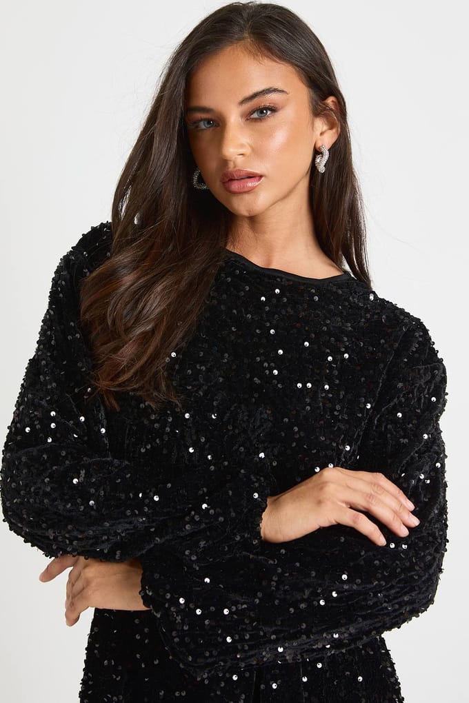 boohoo Dames Sequin Extreme Mouw Riem Playsuit | Black | Maat: 10