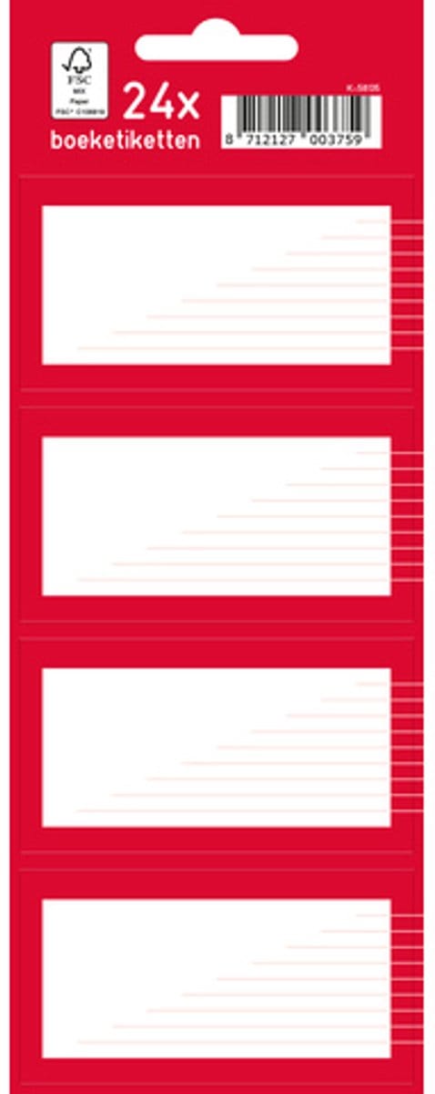 Kangaro boeketiketten - 7,5 x 5 cm - pak a 24 stuks - rood/wit