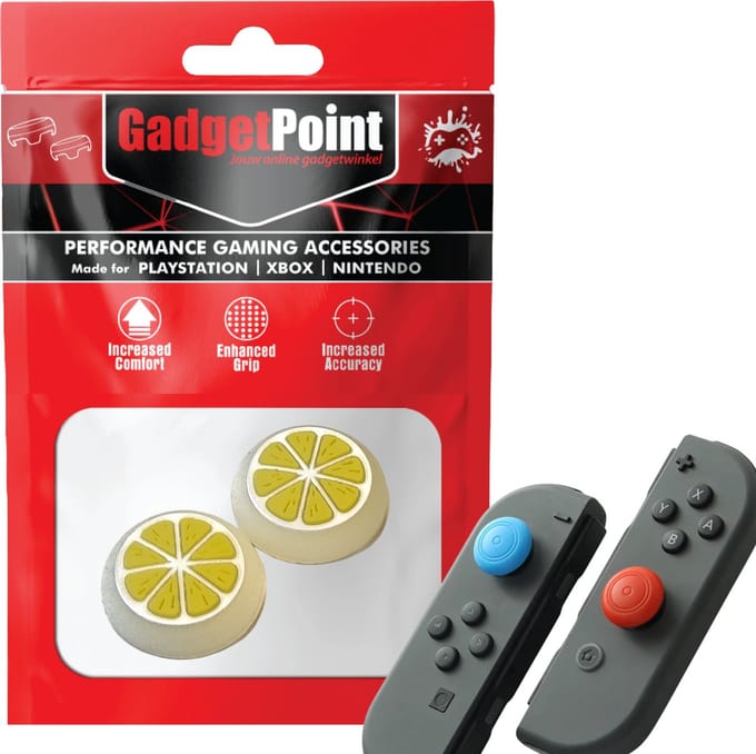 Gadgetpoint - Thumb Grips voor Nintendo Switch Joy-Con Controllers - Gaming Thumbgrips - Performance Anti-Slip Thumbsticks - Bescherming Accessoires - Fruit - Geel met Wit
