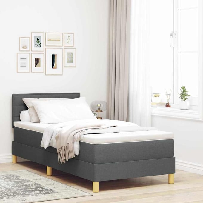 vidaXL - LED - Box - Spring - Bed - met - hoofdeinde - Donkergrijs - 90 - x - 200 - cm - Stof