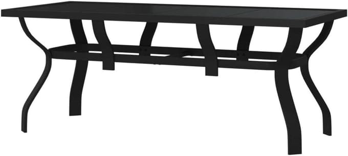 Tuintafel - Eettafel Buiten - Buiten Eten - Gehard Glasblad - 180 x 80 cm - Zwart