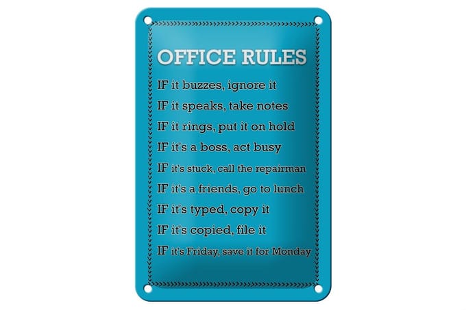 Blechschild Spruch 12x18cm Office Rules Office Regeln