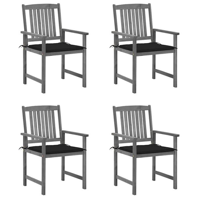 vidaXL - Tuinstoelen - 4 - st - met - kussens - massief - acaciahout - grijs