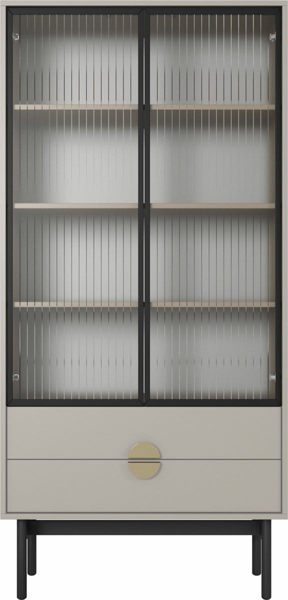 Selsey Vitrine hoog Stoon - 4 planken - grijs beige