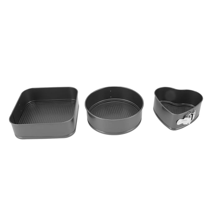 Ensemble de 3 Moules à Gâteau Acier au Carbone Forme Ronde Cœur Carrée Démoulage Facile Double Revêtement Moule à Charnière 18/20/22 gray