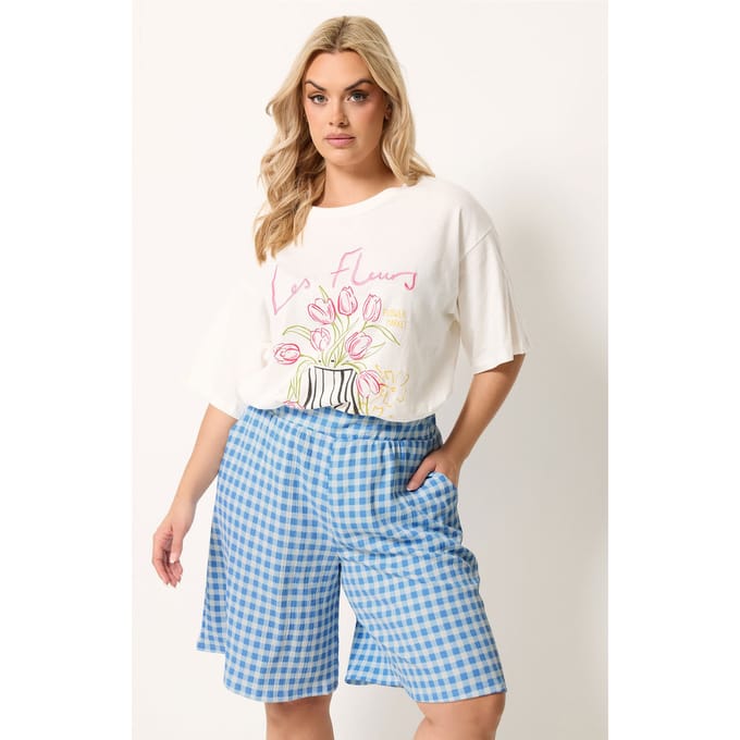 Yours Blauwe Geruite Shorts Size 50-52