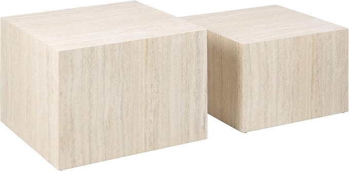 Set van 2 Vierkante Salontafels Beige Travertin Look - Moderne Woonkamertafel