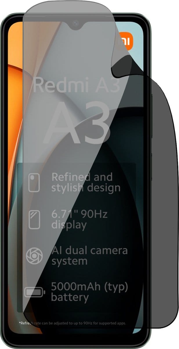 Privacy Screenprotector geschikt voor Xiaomi Redmi A3 - 1x FlexGuard Screen Protector